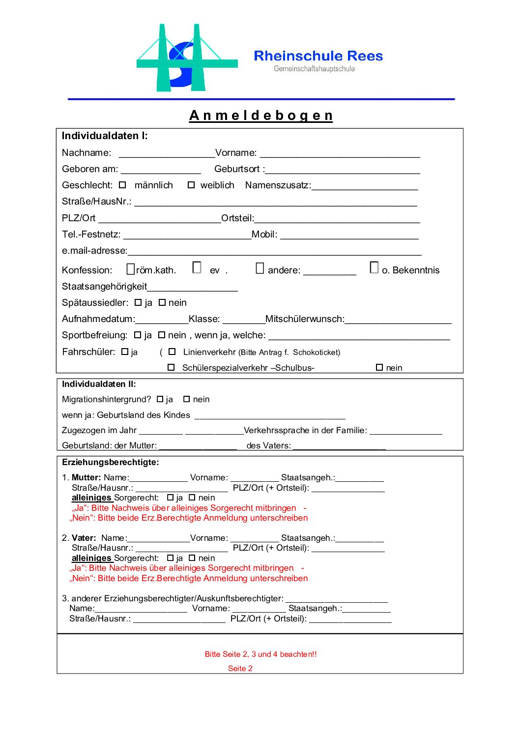 Anmeldeformular unserer Schule